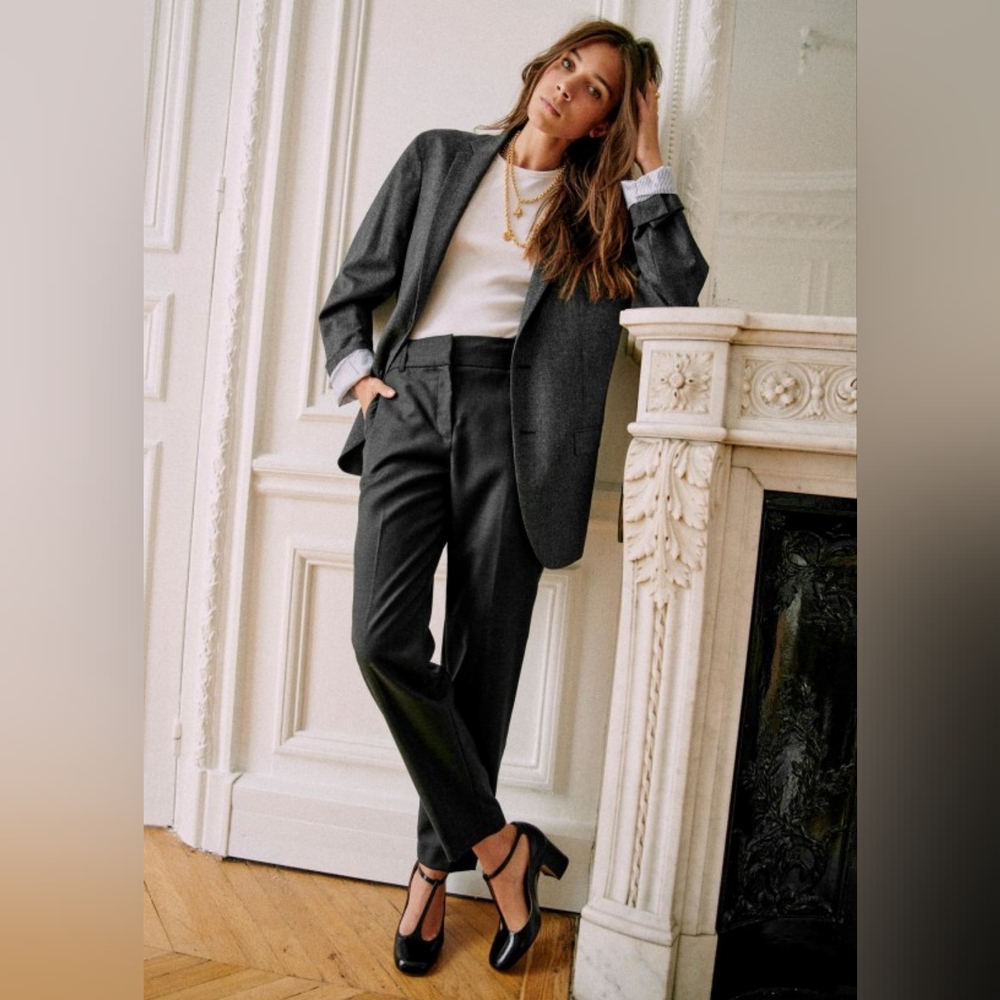 Sezane Gustavo trousers pants Charcoal Grey 100% Wool Size 34 US 2